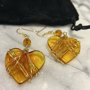 Vintage Amber Colored Wrapped Heart Earrings-Boutique